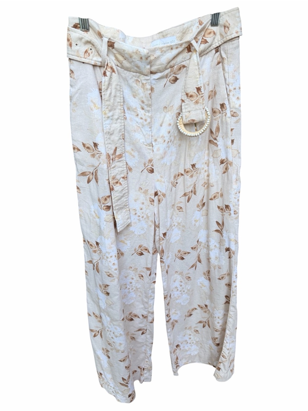 HOUSE OF HARLOW 1960 Floral Wide Leg Floral Linen Pants Cream High Rise SZ Small